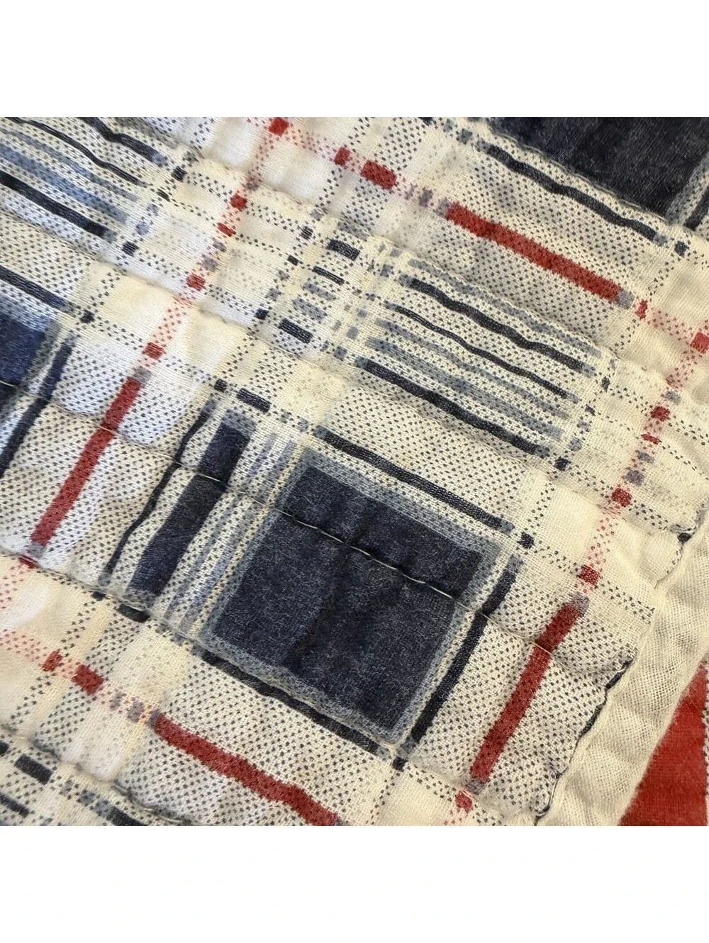 Cotton Quilt Twin Red White Blue Stripe And Plaid Comfy And Preowned Well Loved